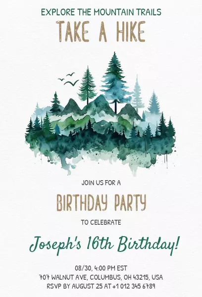 Outdoor Explore the Mountain Sweet 16 Birthday Invitation Template