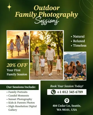 Outdoor Family Photography Sessions Promotional Flyer Template