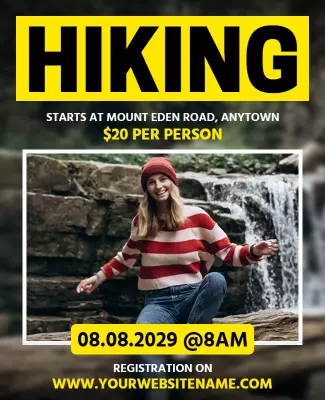 Energetic Yellow Outdoor Hiking Adventure Flyer Template