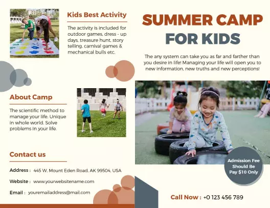 Outdoor Kids Activities Summer Camp Adventure Brochure Template