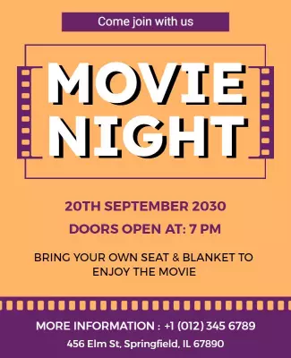 Playful Orange Movie Night Screening Flyer Template