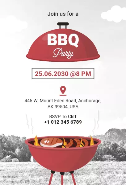 Outdoor Red Grill BBQ Summer Party Celebration Invitation Template