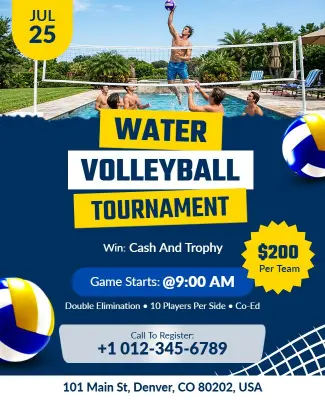 Outdoor Water Volleyball Tournament Promotional Flyer Template