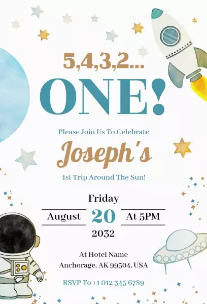 Outer Space Adventure 1st Birthday Celebration Invitation Template