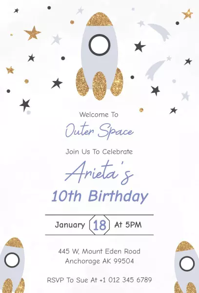 Outer Space Rocket Adventure Birthday Celebration Invitation Template