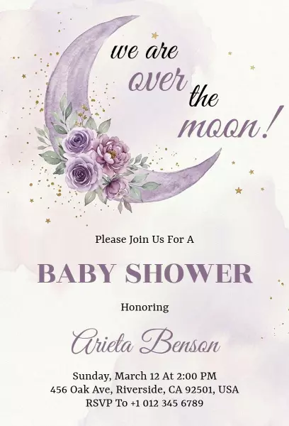 Over the Moon Floral Theme Baby Shower Invitation Template