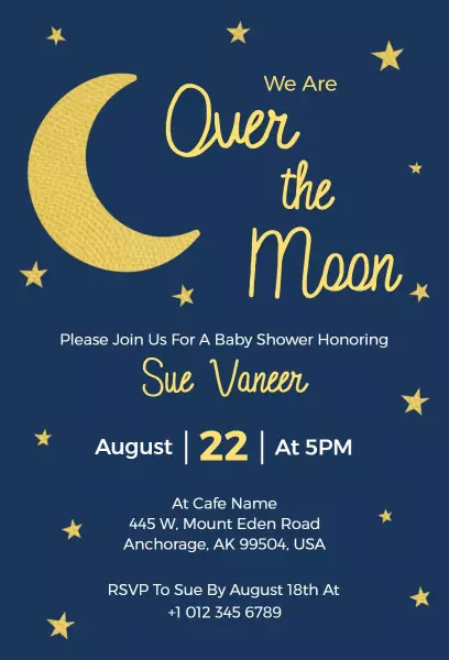 Over the Moon Starry Night Baby Shower Invitation Template