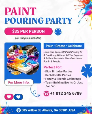 Paint Pouring Party Event Promotion Flyer Template