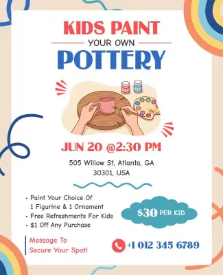 Paint Your Own Pottery Kids Event Poster Template