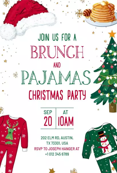 Pajamas Themed Christmas Brunch Party Invitation Template
