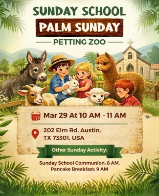 Palm Sunday School Petting Zoo Event Flyer Template