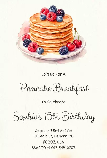Pancake Breakfast Celebration Sophias 15th Birthday Invitation Template