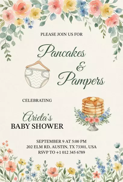 Pancakes and Pampers Charming Baby Shower Invitation Template