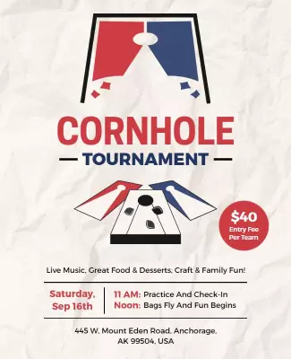 Paper Red and Blue Cornhole Tournament Flyer Template