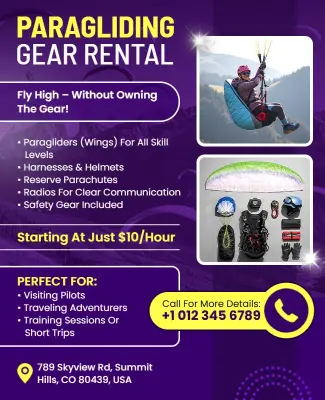 Paragliding Gear Rental Services Flyer Template