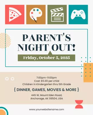 Playful Colorful Parent's Night Out Event Flyer Template