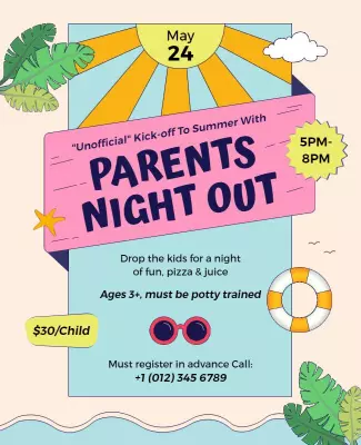 Parents Night Out Summer Event Flyer Template