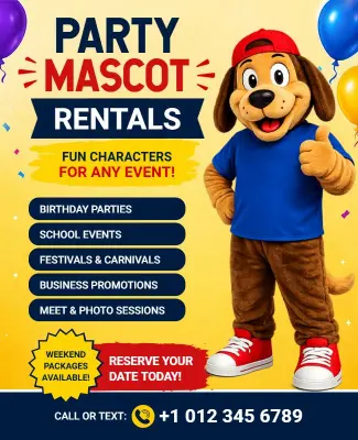 Party Mascot Character Rentals Flyer Template