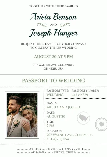 Passport Themed Wedding Celebration Invitation Template