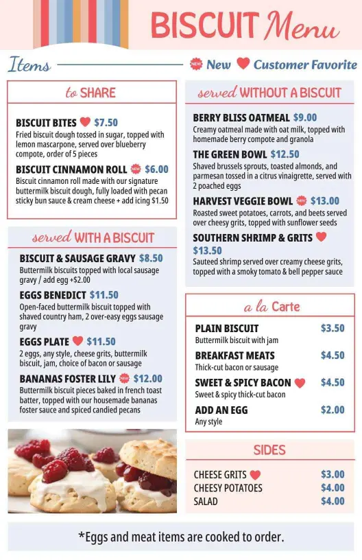 Pastel Colorful Biscuit and Breakfast Bowls Menu Template