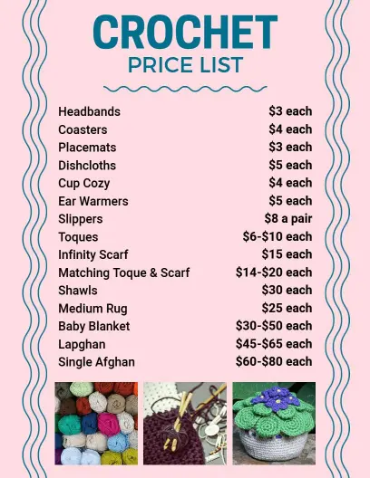 Pastel Themed Handmade Crochet Items Price List Template