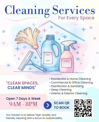 Pastel Watercolor Cleaning Services Promotion Flyer Template