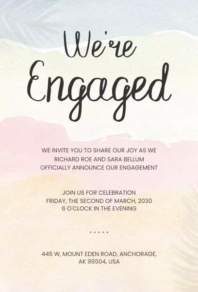 Pastel Watercolor Engagement Announcement Invitation Template
