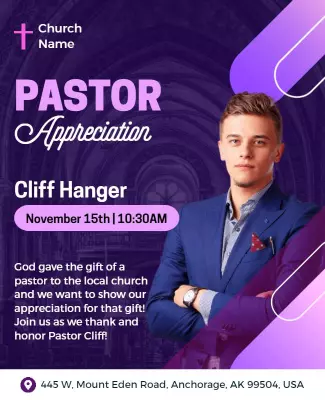 Sophisticated Pink Pastor Appreciation Recognition Event Flyer Template