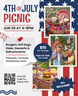Patriotic 4th of July Family Picnic Celebration Flyer Template