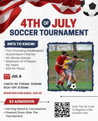 Patriotic 4th of July Soccer Tournament Event Flyer Template