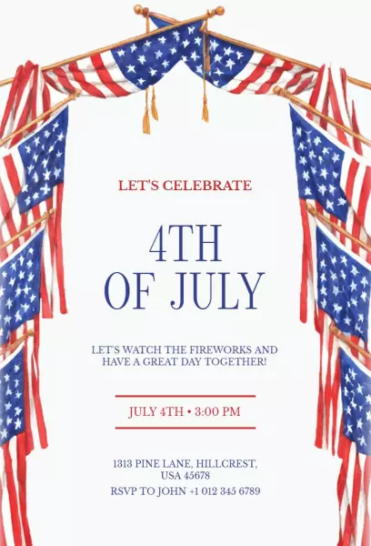 Patriotic American Flag 4th of July Celebration Invitation Template