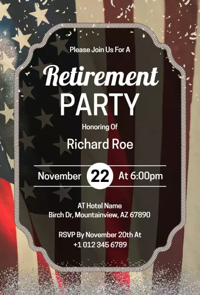 Patriotic American Flag Retirement Party Invitation Template