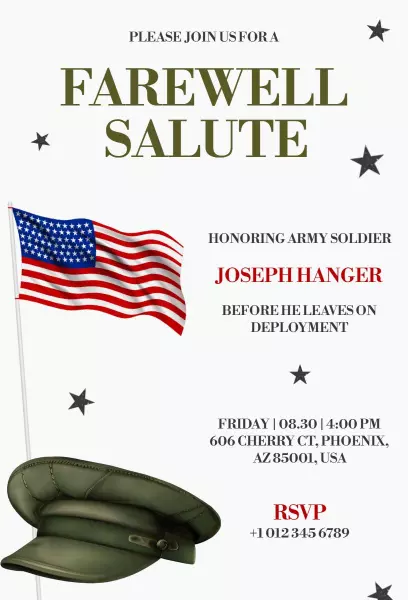 Patriotic Army Soldier Farewell Salute Invitation Template