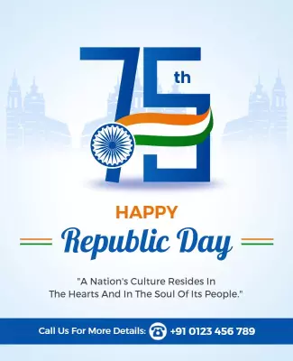 Patriotic Blue 75th Republic Day Celebration Poster Template