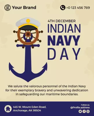 Patriotic Blue Indian Navy Day Celebration Poster Template