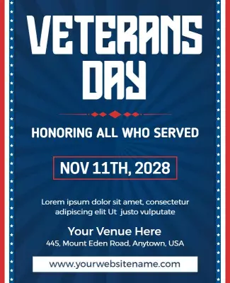 Patriotic Blue Veterans Day Honoring All Who Served Poster Template