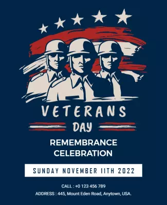 Patriotic Blue Veterans Day Remembrance Celebration Poster Template
