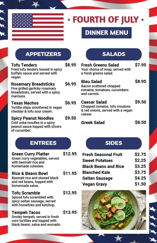Patriotic Celebration Dishes and American Favorites 4th of July Menu Template