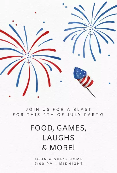 Patriotic Celebration Fireworks 4th of July Invitation Template