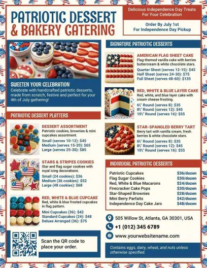 Patriotic Dessert & Bakery Catering Menu Flyer Template
