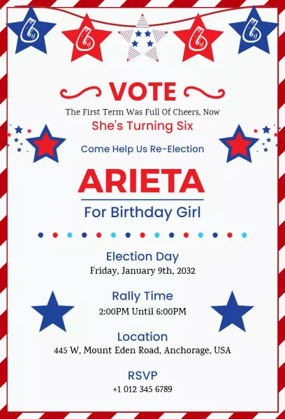 Patriotic Election Theme Sixth Birthday Celebration Invitation Template