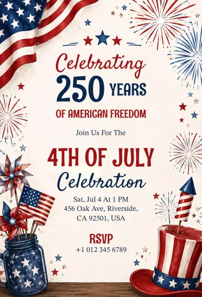 Patriotic Fireworks Festive 4th of July Celebration Invitation Template