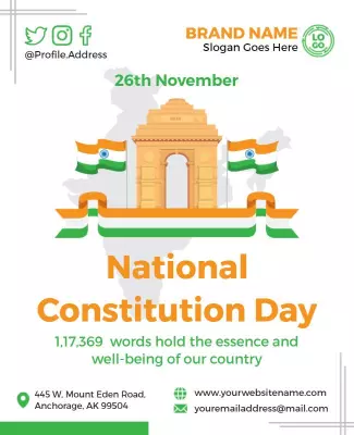 Patriotic Green and Orange National Constitution Day Poster Template