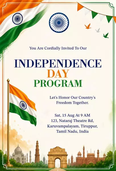 Patriotic Independence Day Celebration India Invitation Template