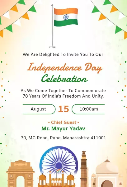Patriotic India Independence Day Celebration Invitation Template