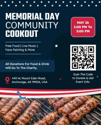 Patriotic Memorial Day Community Cookout Event Flyer Template