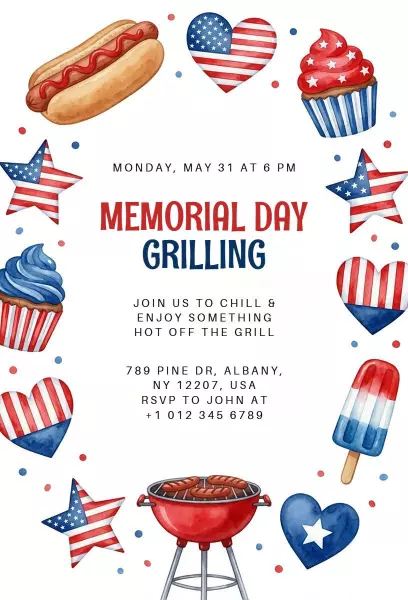 Patriotic Memorial Day Grilling Celebration Invitation Template