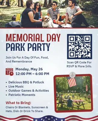 Patriotic Memorial Day Park BBQ Party Flyer Template
