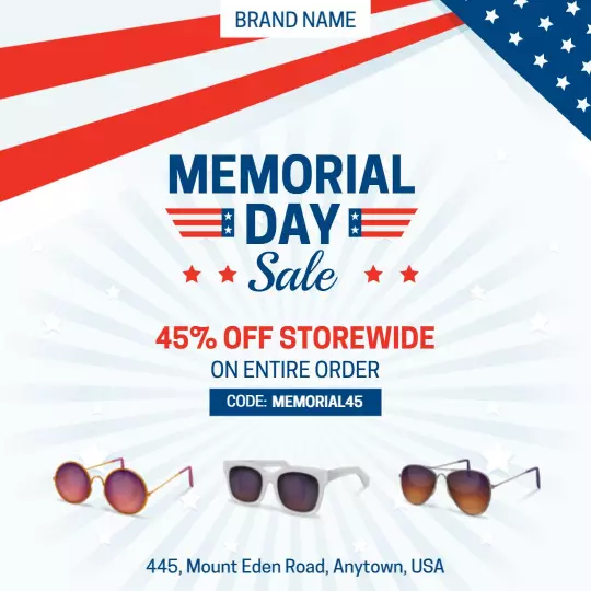 Patriotic Memorial Day Sunglasses Sale Festival Ad Template