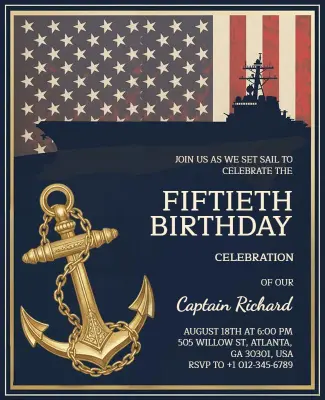 Patriotic Navy 50th Birthday Party Celebration Flyer Template
